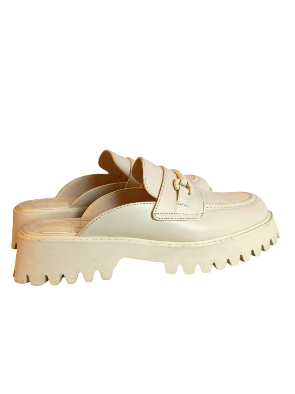 Gianni Bini Beige Leather Lug Sole Mules Women Size 9 Horsebit Slip On Loafers - Picture 7 of 10